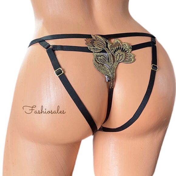 Victorias Secret Very Sexy Band of Lovers Gold Details Caged Bikini panty black - Picture 5 of 8